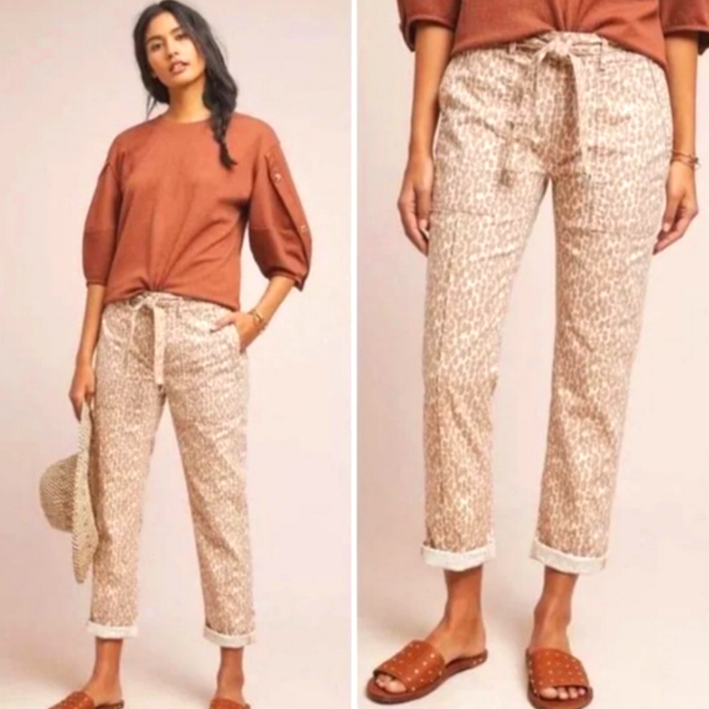 Anthropologie The Wanderer Tan Leopard Print Utility Ankle Pant